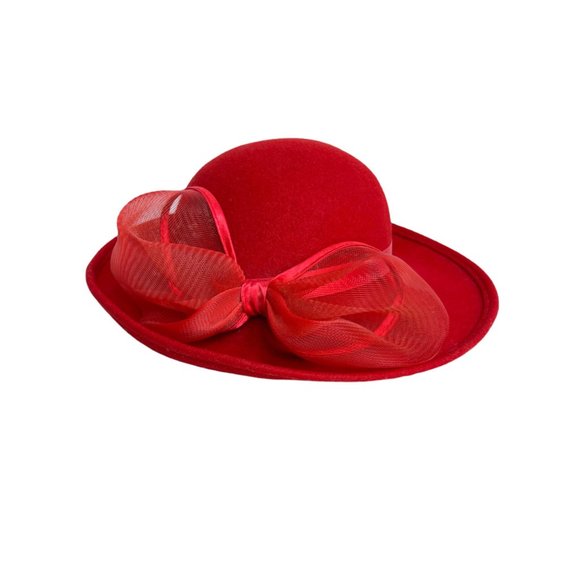 bollman Accessories - Vintage Red Wool Derby Hat Bollman USA Made Wool Felt 7in Head Size Womens Hat